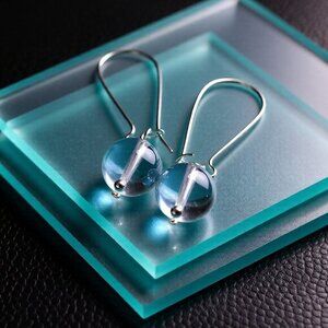 Large Quartz Sphere Earrings • Stainless Steel Kidney Hooks • Bold Minimalist Da